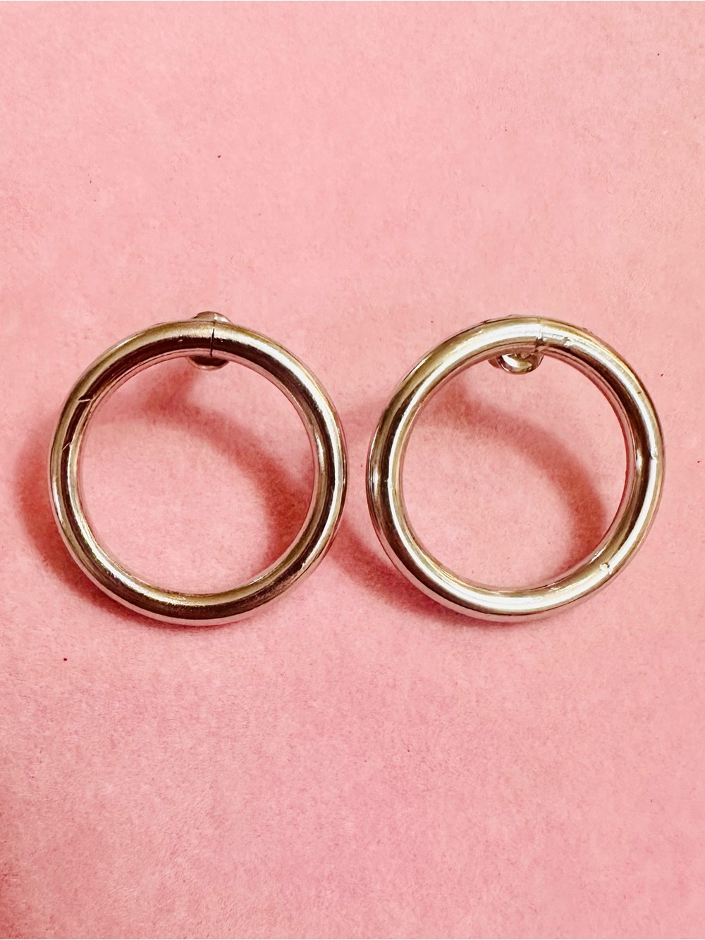 Silver Tone Thick Hoop Earrings